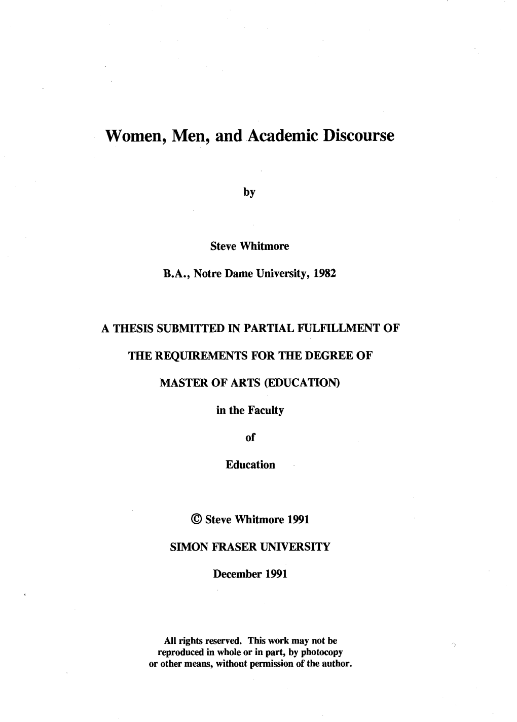 Women, Men and Academic Discourse / by Steve Whitmore