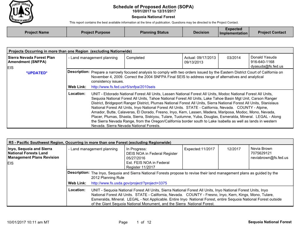 Sequoia National Forest This Report Contains the Best Available Information at the Time of Publication