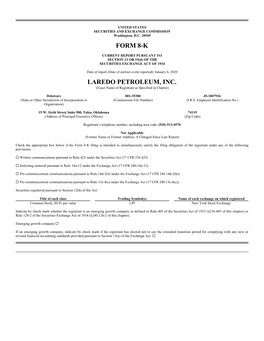 Form 8-K Laredo Petroleum, Inc