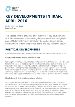 Key Developments in Iran, April 2016