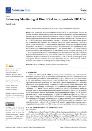 Laboratory Monitoring of Direct Oral Anticoagulants (Doacs)