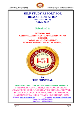 Self Study Report for Reaccreditation (Second Cycle) 2014 - 2015