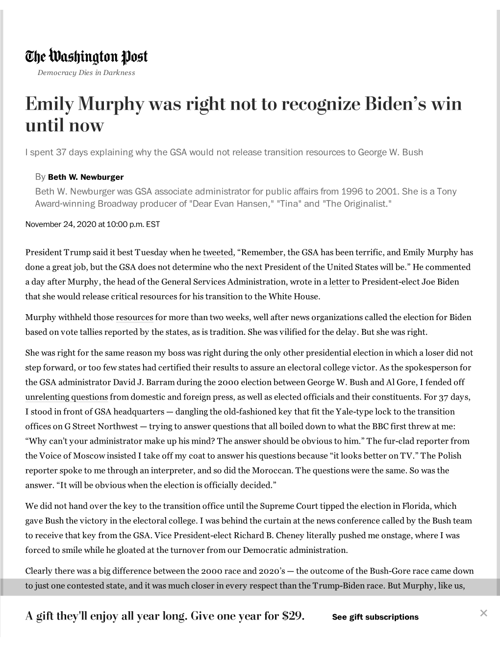 Emily Murphy Was Right Not to Recognize Biden's Win Until