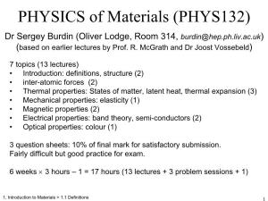 PHYSICS of Materials (PHYS132)