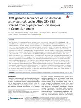 Draft Genome Sequence of Pseudomonas Extremaustralis Strain USBA-GBX 515 Isolated from Superparamo Soil Samples in Colombian