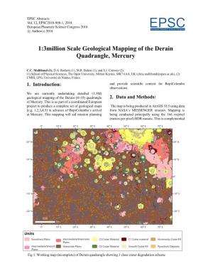 1:3Million Scale Geological Mapping of the Derain Quadrangle, Mercury