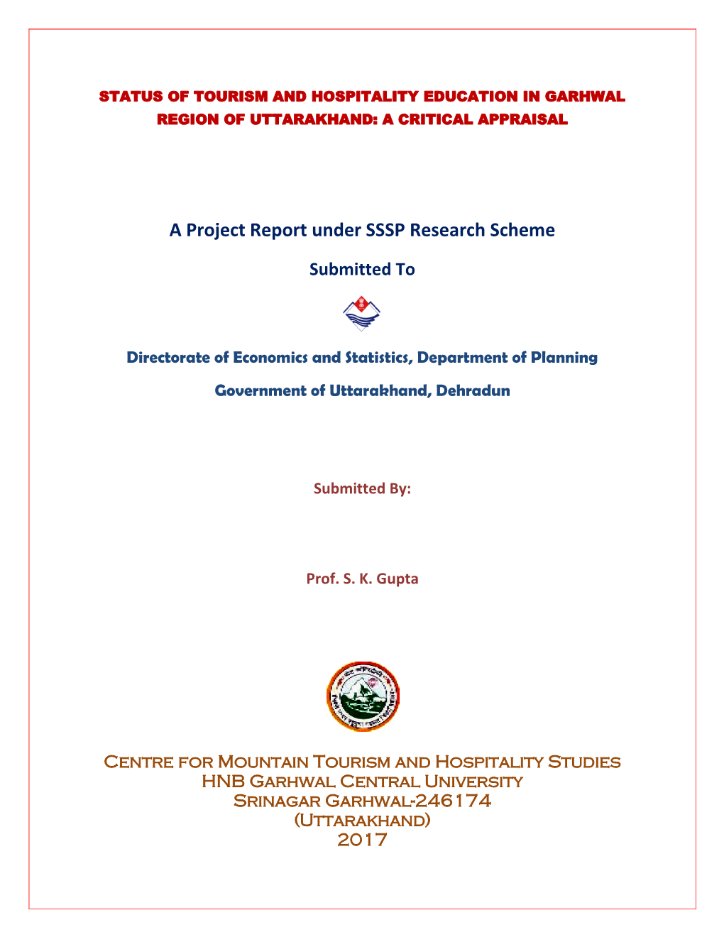 A Project Report Under SSSP Research Scheme