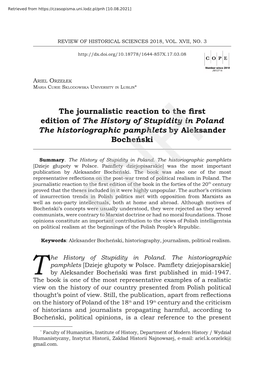 The Journalistic Reaction to the First Edition of the History of Stupidity in Poland the Historiographic Pamphlets by Aleksander Bocheński