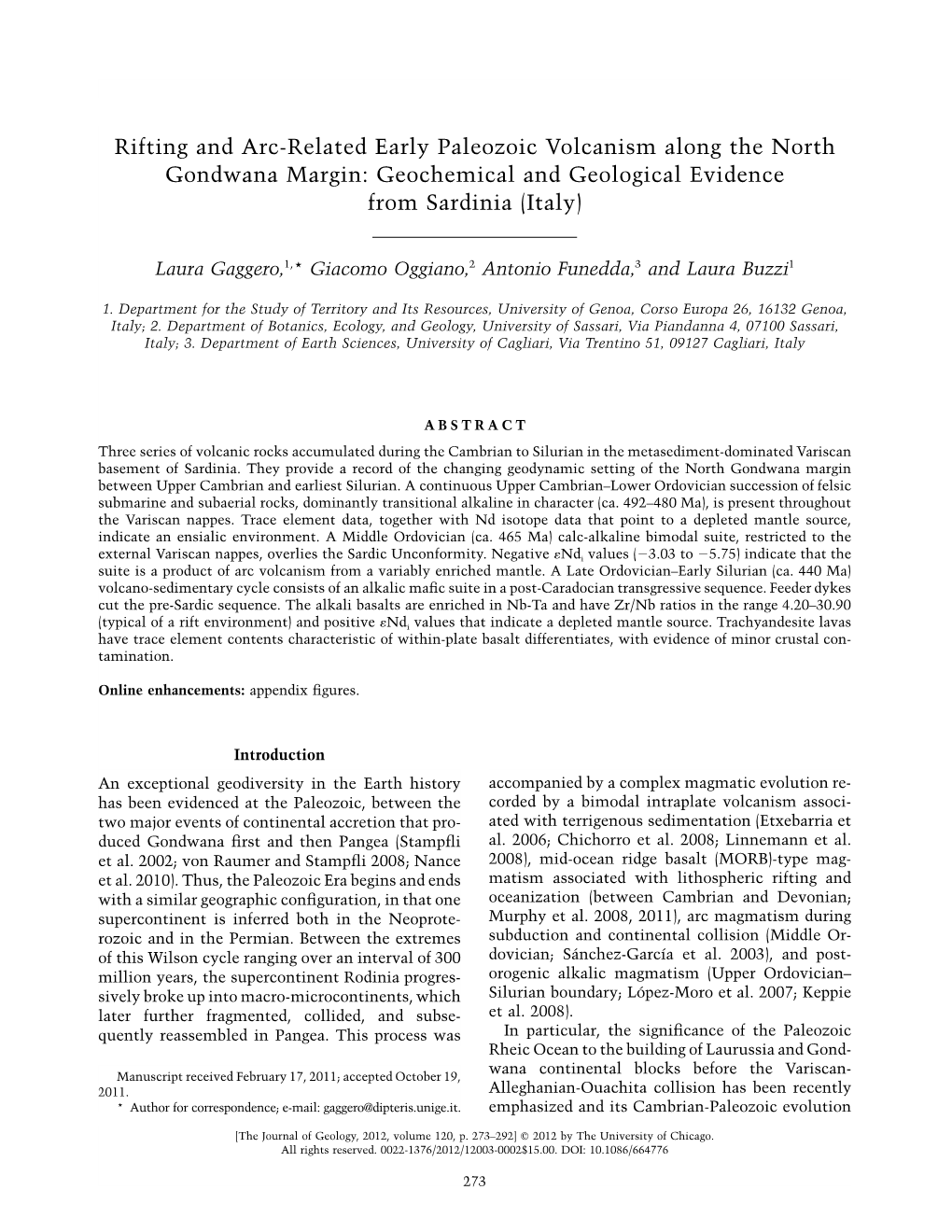 Rifting and Arc-Related Early Paleozoic Volcanism Along the North Gondwana Margin: Geochemical and Geological Evidence from Sardinia (Italy)