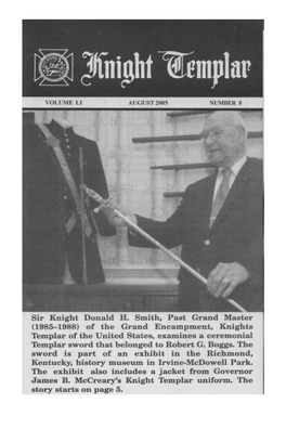 Knight Templar "The Magazine for York Rite Masons - and Others, Too" AUGUST Grand Master Kenneth B
