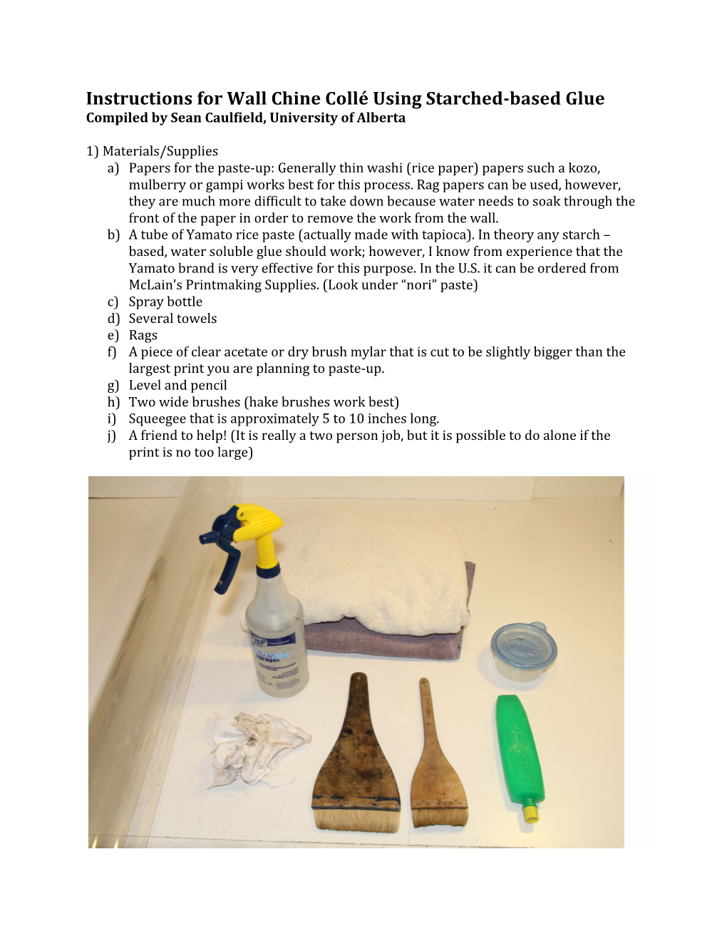 Instructions for Wall Chine Collé Using Starched-‐Based Glue