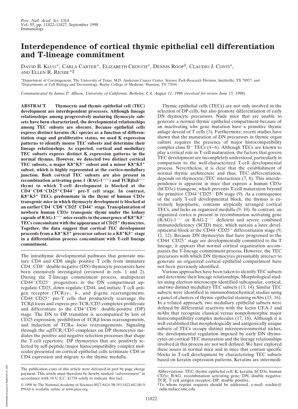 Interdependence of Cortical Thymic Epithelial Cell Differentiation and T-Lineage Commitment