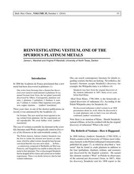 Reinvestigating Vestium, One of the Spurious Platinum Metals