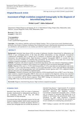 Assessment of High Resolution Computed Tomography in the Diagnosis of Interstitial Lung Disease