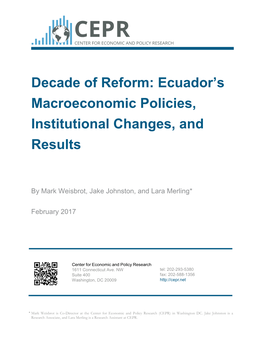 Ecuador's Macroeconomic Policies, Institutional Changes, and Results