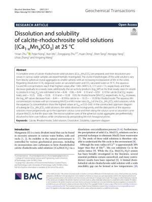 Dissolution and Solubility of Calcite-Rhodochrosite Solid Solutions