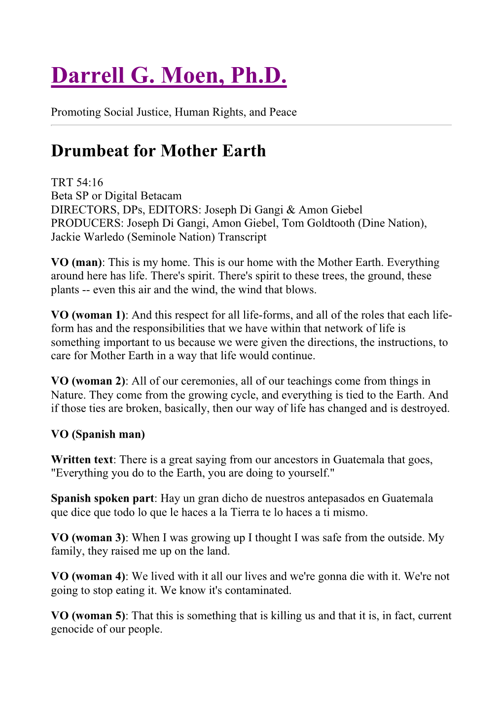 Drumbeat for Mother Earth: Persistent Organic