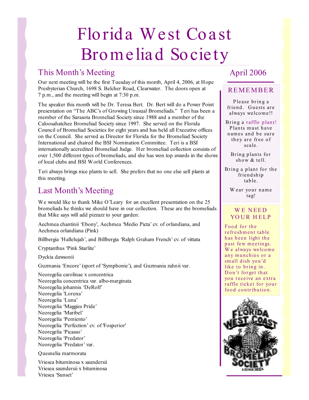 Florida West Coast Bromeliad Society