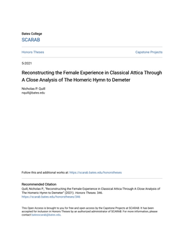 Reconstructing the Female Experience in Classical Attica Through a Close Analysis of the Homeric Hymn to Demeter