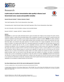 Research a Pilot Study of Routine Immunization Data Quality in Bunza Local