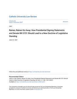 How Presidential Signing Statements and Senate Bill 3731 Should Lead to a New Doctrine of Legislative Standing