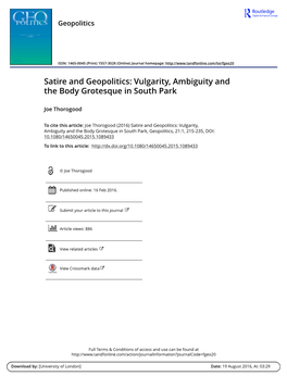 Satire and Geopolitics: Vulgarity, Ambiguity and the Body Grotesque in South Park