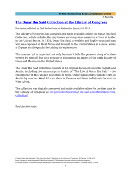 The Omar Ibn Said Collection at the Library of Congress