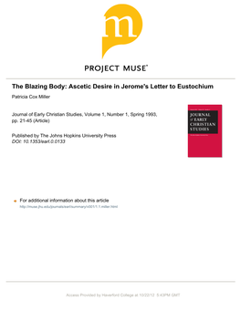 The Blazing Body: Ascetic Desire in Jerome's Letter to Eustochium