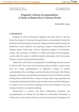 Pragmatic Cultural Accommodation: a Study of Matteo Ricci's Chinese
