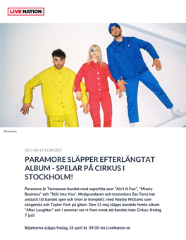 Paramore Släpper Efterlängtat Album - Spelar På Cirkus I Stockholm!