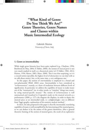 Genre Theories, Genre Names and Classes Within Music Intermedial Ecology
