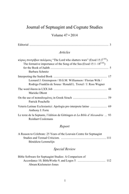 Journal of Septuagint and Cognate Studies