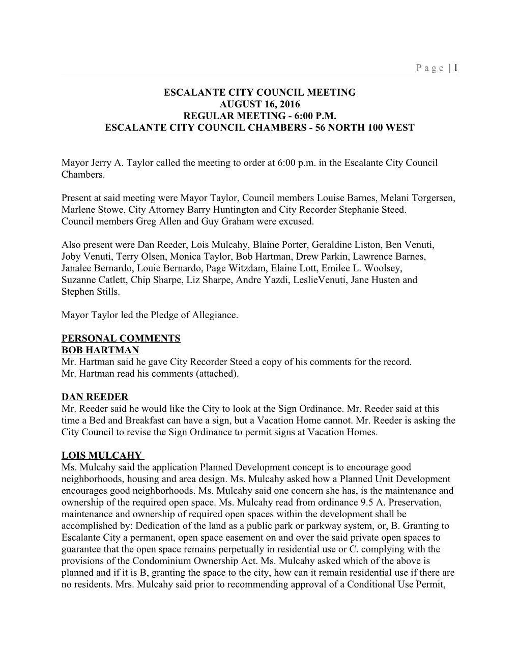 Escalante City Council Meeting