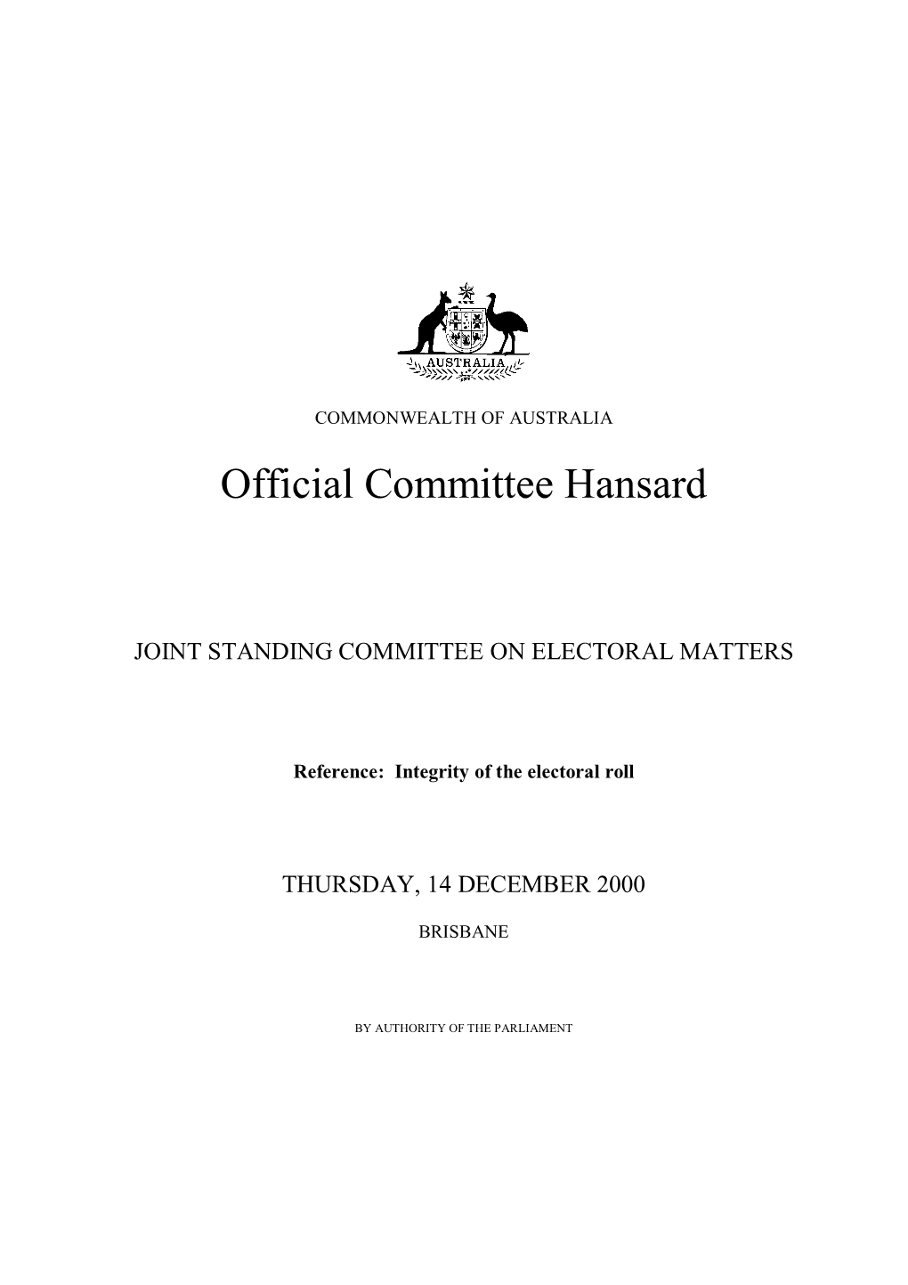 Official Committee Hansard