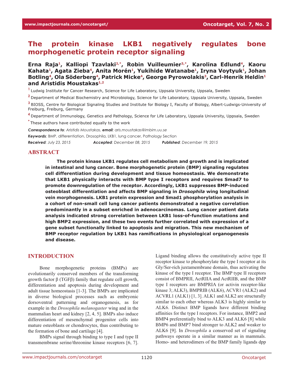 The Protein Kinase LKB1 Negatively Regulates Bone Morphogenetic Protein Receptor Signaling