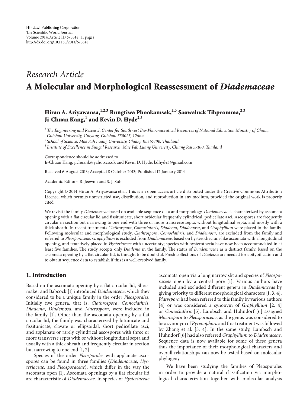 A Molecular and Morphological Reassessment of Diademaceae