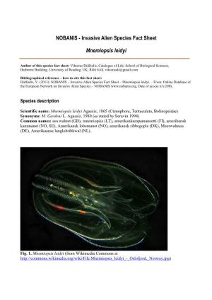 Invasive Alien Species Fact Sheet Mnemiopsis Leidyi