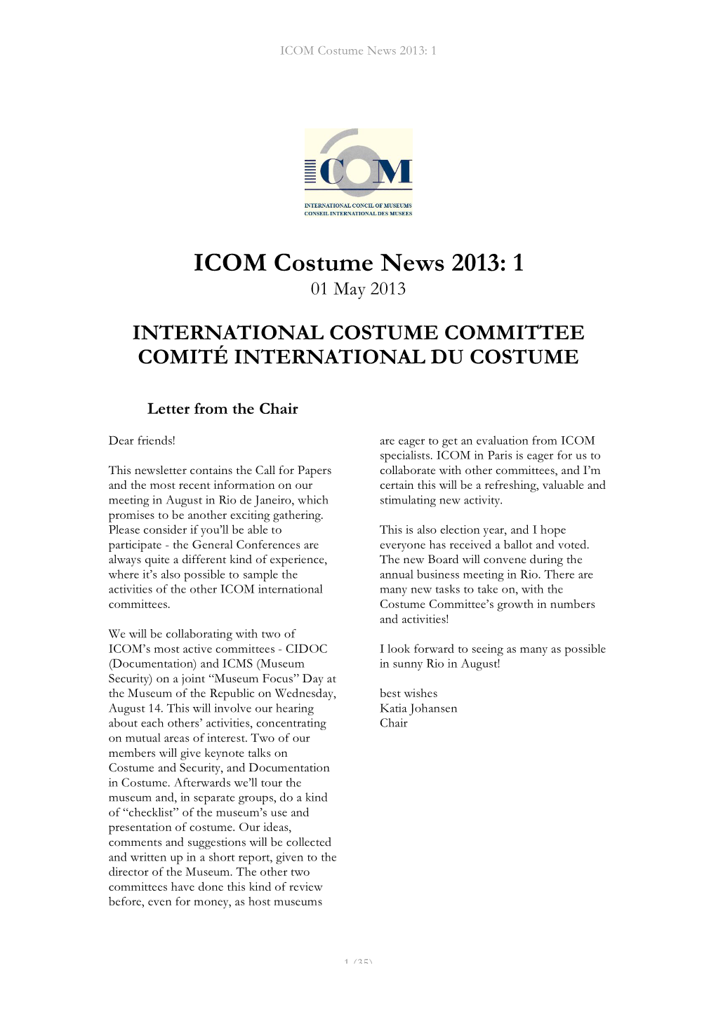 ICOM Costume News 2013: 1