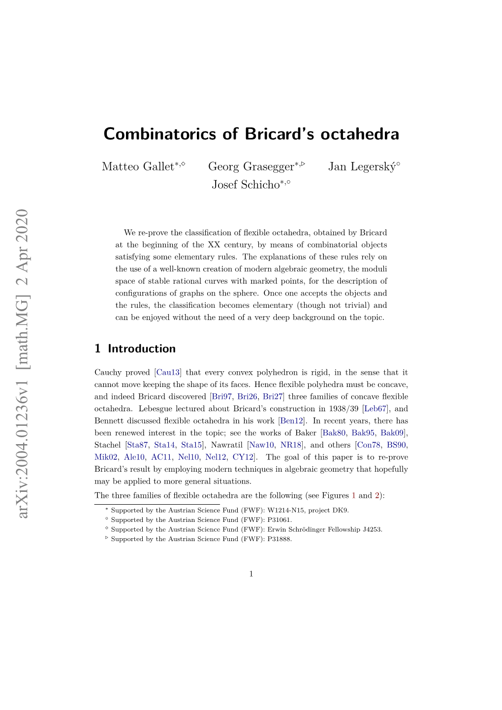 Combinatorics of Bricard's Octahedra Arxiv:2004.01236V1 [Math.MG] 2