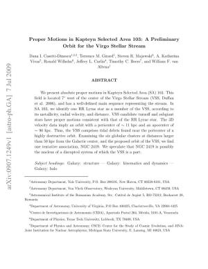 Proper Motions in Kapteyn Selected Area 103: a Preliminary Orbit for The