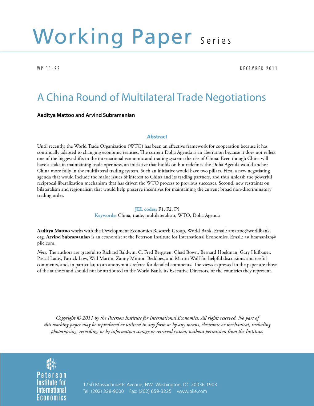 A China Round of Multilateral Trade Negotiations