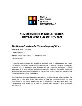 Summer School in Global Politics, Development and Security 2021