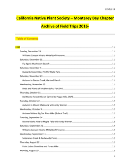 Monterey Bay Chapter Archive of Field Trips 2016