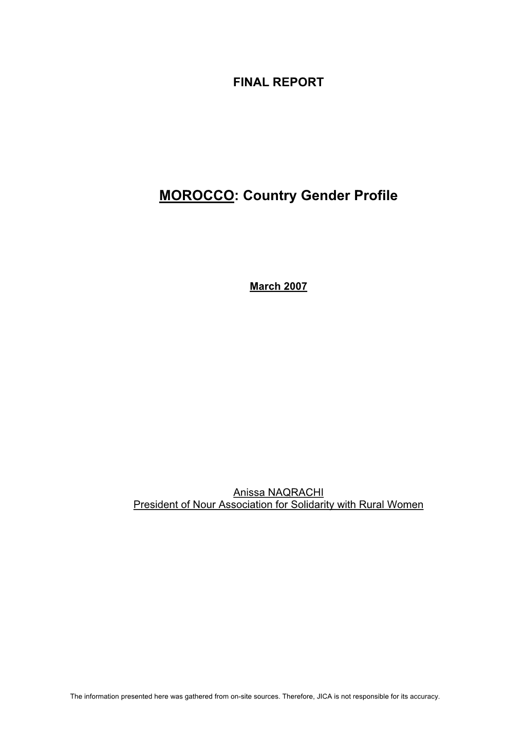 MOROCCO: Country Gender Profile