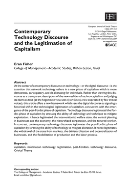 Contemporary Technology Discourse and the Legitimation of Capitalism