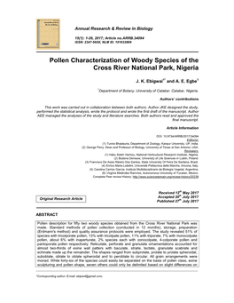 Pollen Characterization of Woody Species of the Cross River National Park, Nigeria