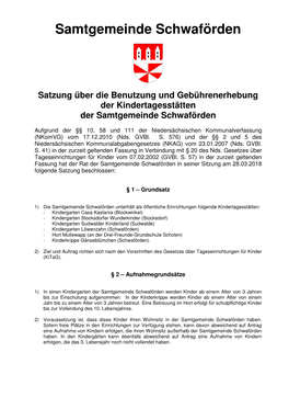 Satzung Über Gebühren Für Tageseinrichtungen SG Schwaförden Ab 01.08.2018