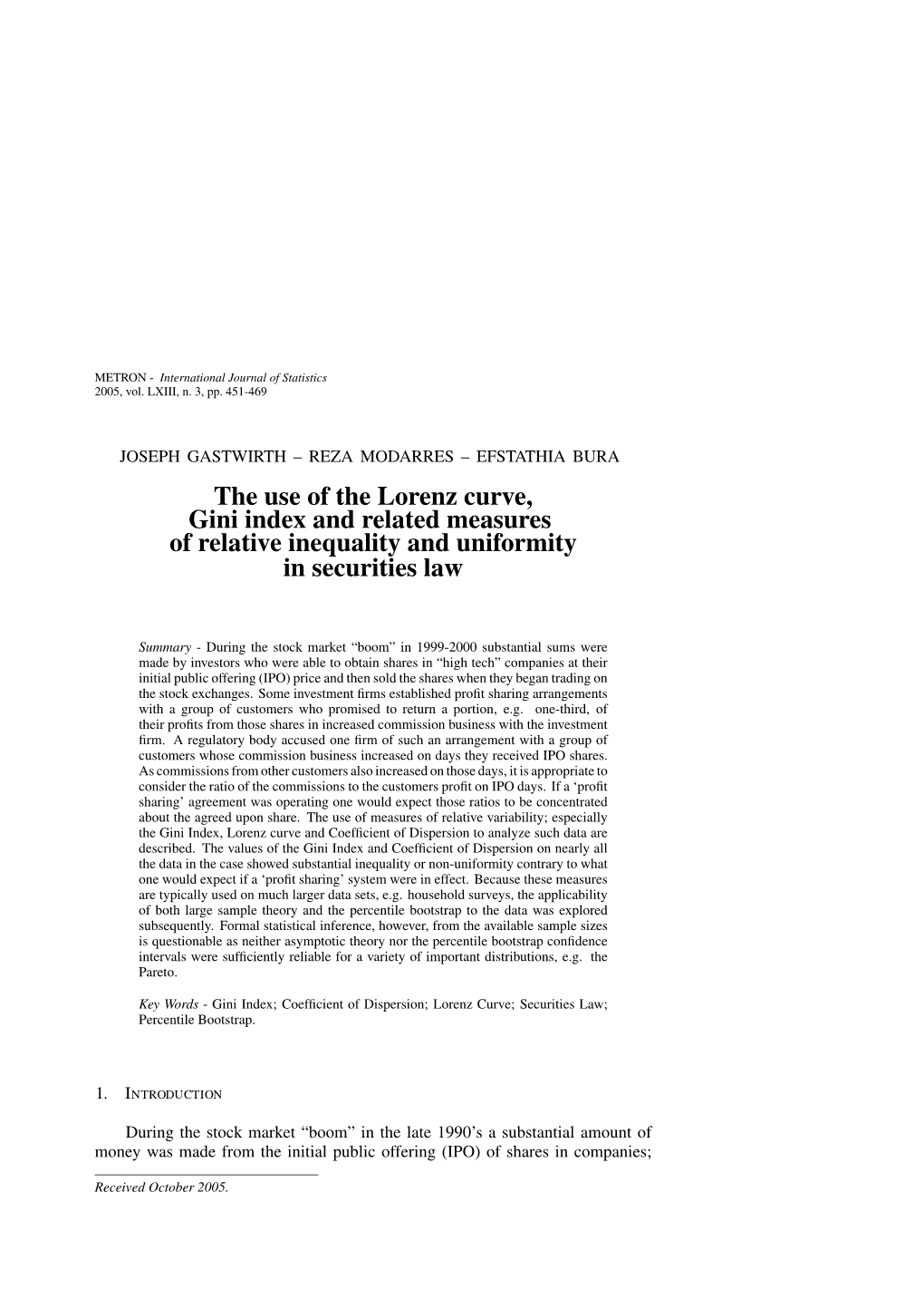 The Use of the Lorenz Curve, Gini Index and Related Measures of Relative Inequality and Uniformity in Securities Law