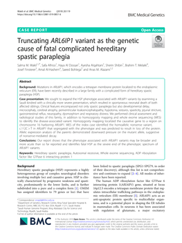 Truncating ARL6IP1 Variant As the Genetic Cause of Fatal Complicated Hereditary Spastic Paraplegia Salma M
