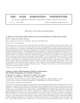 THE STAR FORMATION NEWSLETTER an Electronic Publication Dedicated to Early Stellar Evolution and Molecular Clouds